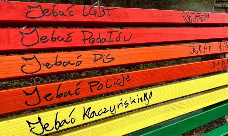 Polish homophobes shamelessly vandalise rainbow benches