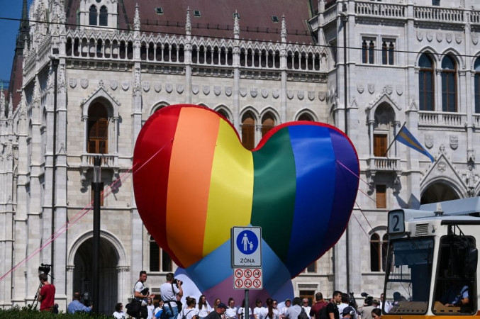Activists erect rainbow heart outside parliament